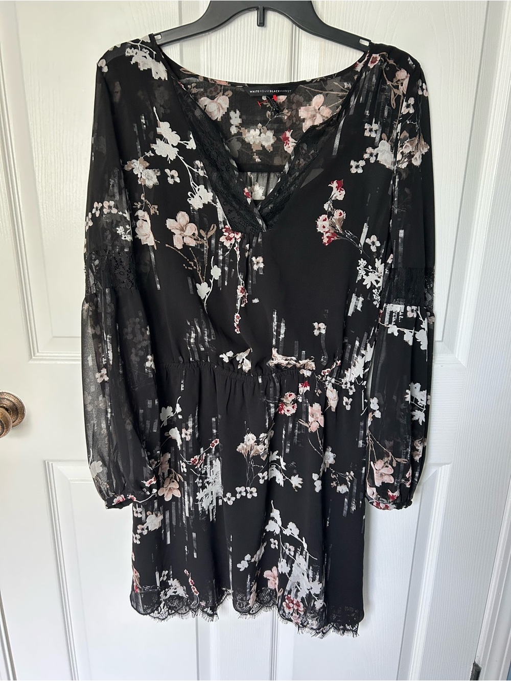 White House Black Market Midi Black Floral Dress Size 12